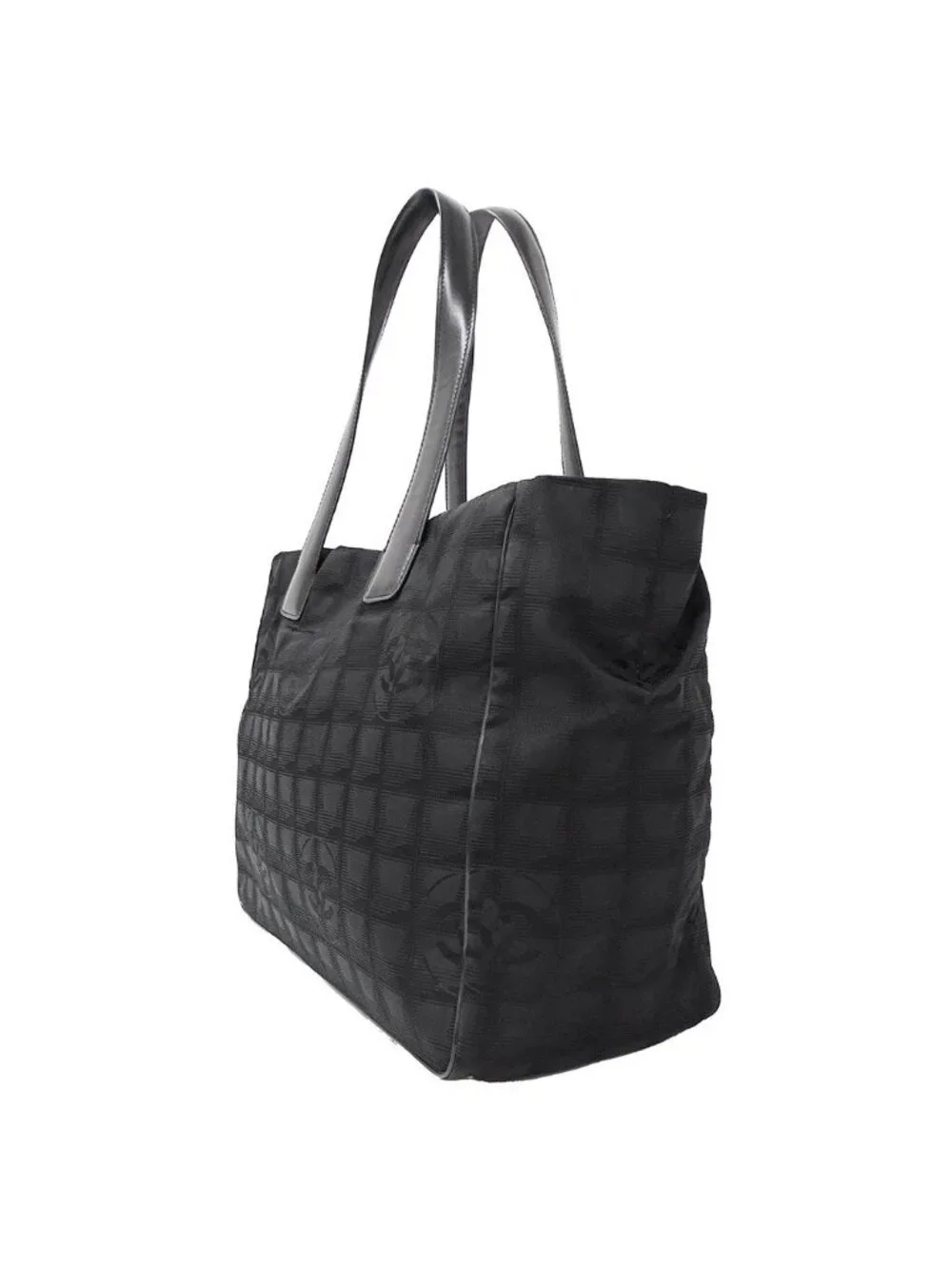 Chanel Tote Nylon New Travel MM Black Gold Hand Everyday Use Logo